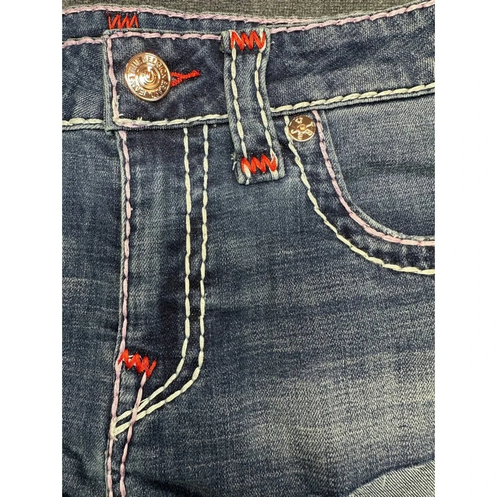True Religion Spicy Short Flap Super T Denim Shorts Wave Lily Blue‎ W29 NEW